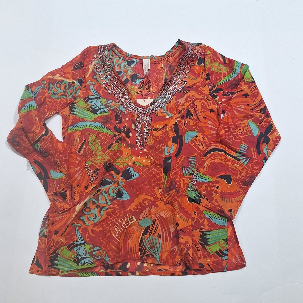 RAGA Vibrant Red and Green Embellished Blouse